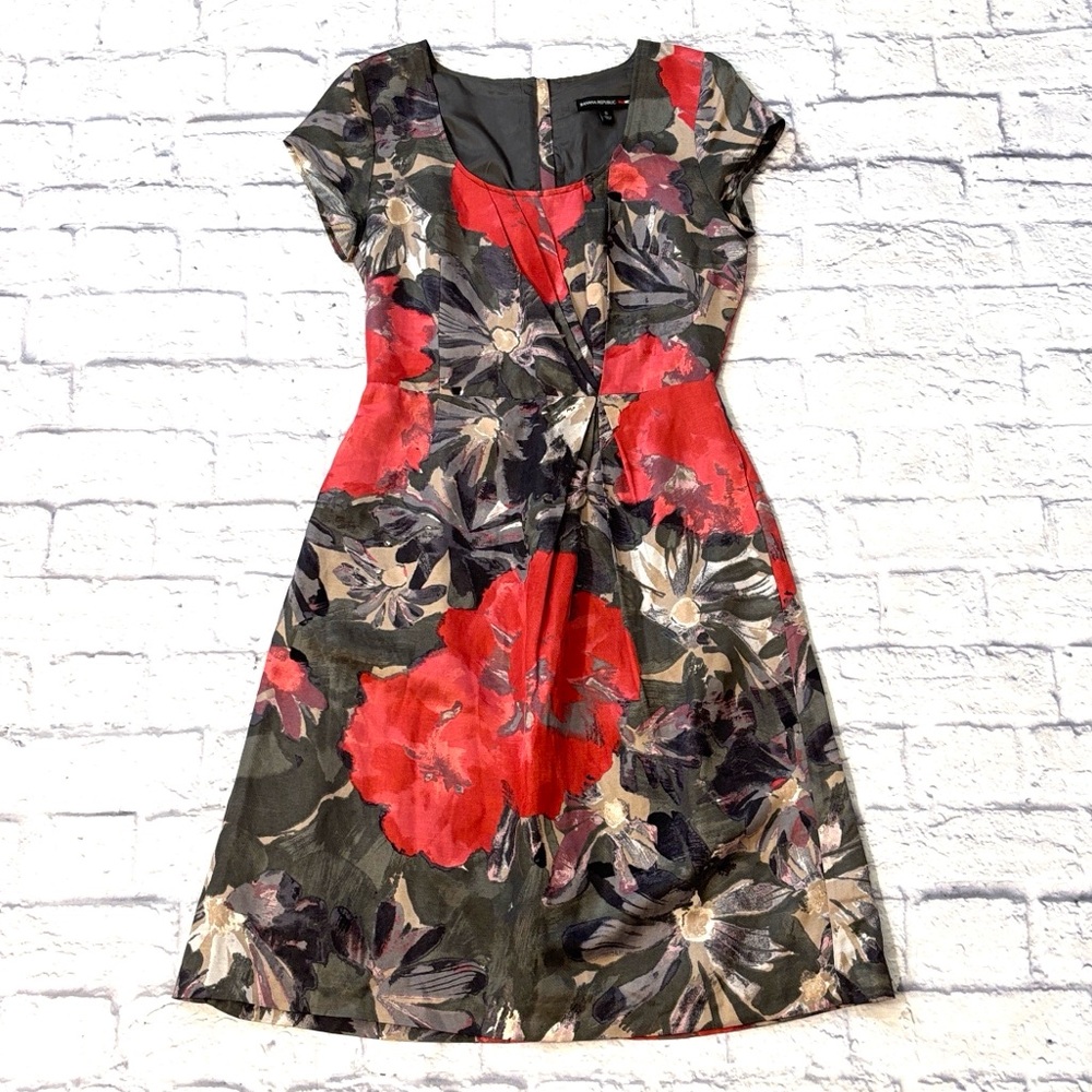 Banana Republic Mad Men Begonia Print Floral Dress Cap Sleeve Scoop Neck Size 0